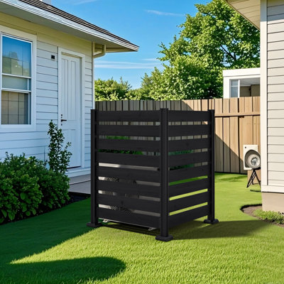 78’’W Outdoor Privacy Screen Fence Panel, Wood Air Conditioner Fence for Hard Ground & Soft Ground, 2 Panel Set, 4 Sides Connection