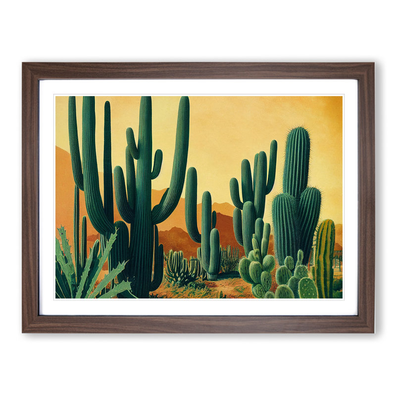 Cactus in the Desert - Framed Print, Walnut, 25cm H x 34cm W x 2cm D