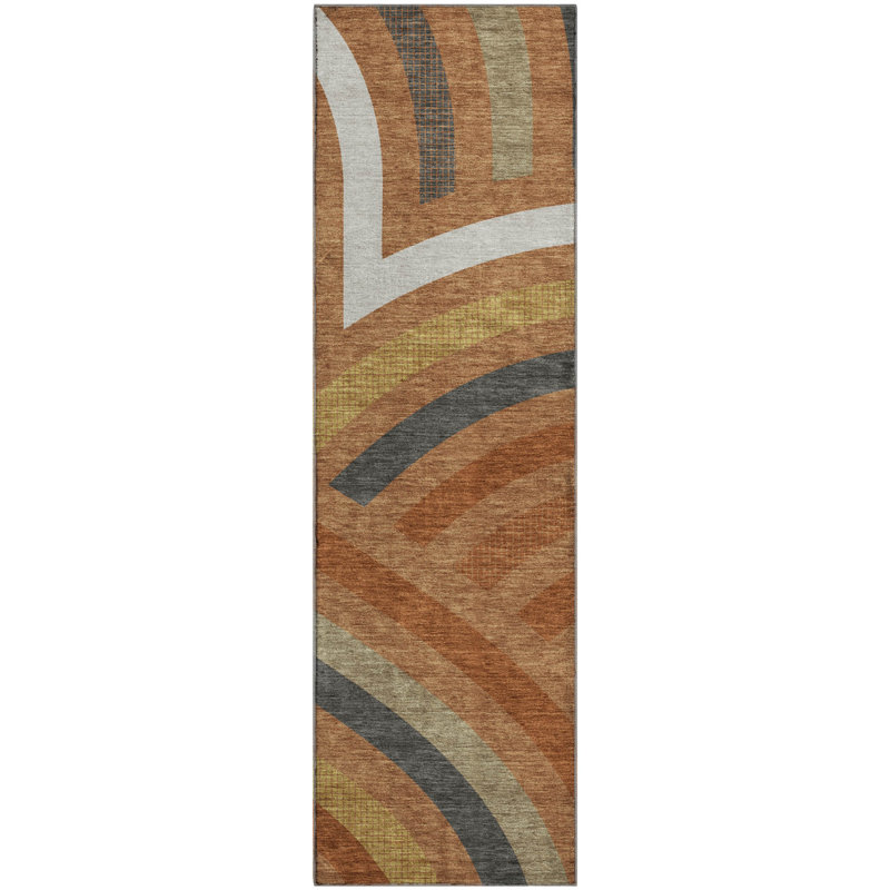 Tapis de qualité supérieure Mid-Century moderne lavable à la machine Premium Mayfield AMF2467, Terra Cotta