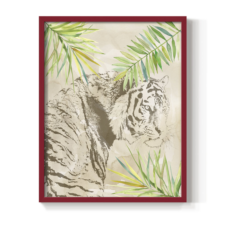Boho Jungle Cat I, reproduction encadrée - bois massif, H 15 po x l 12 po, Rouge