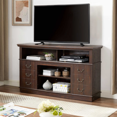 Meuble télé rétro avec rangement pour téléviseur de 65 po ou moins, meuble télé de style moderne Mid-Century avec tablette, meuble télé pour média, console de télévision