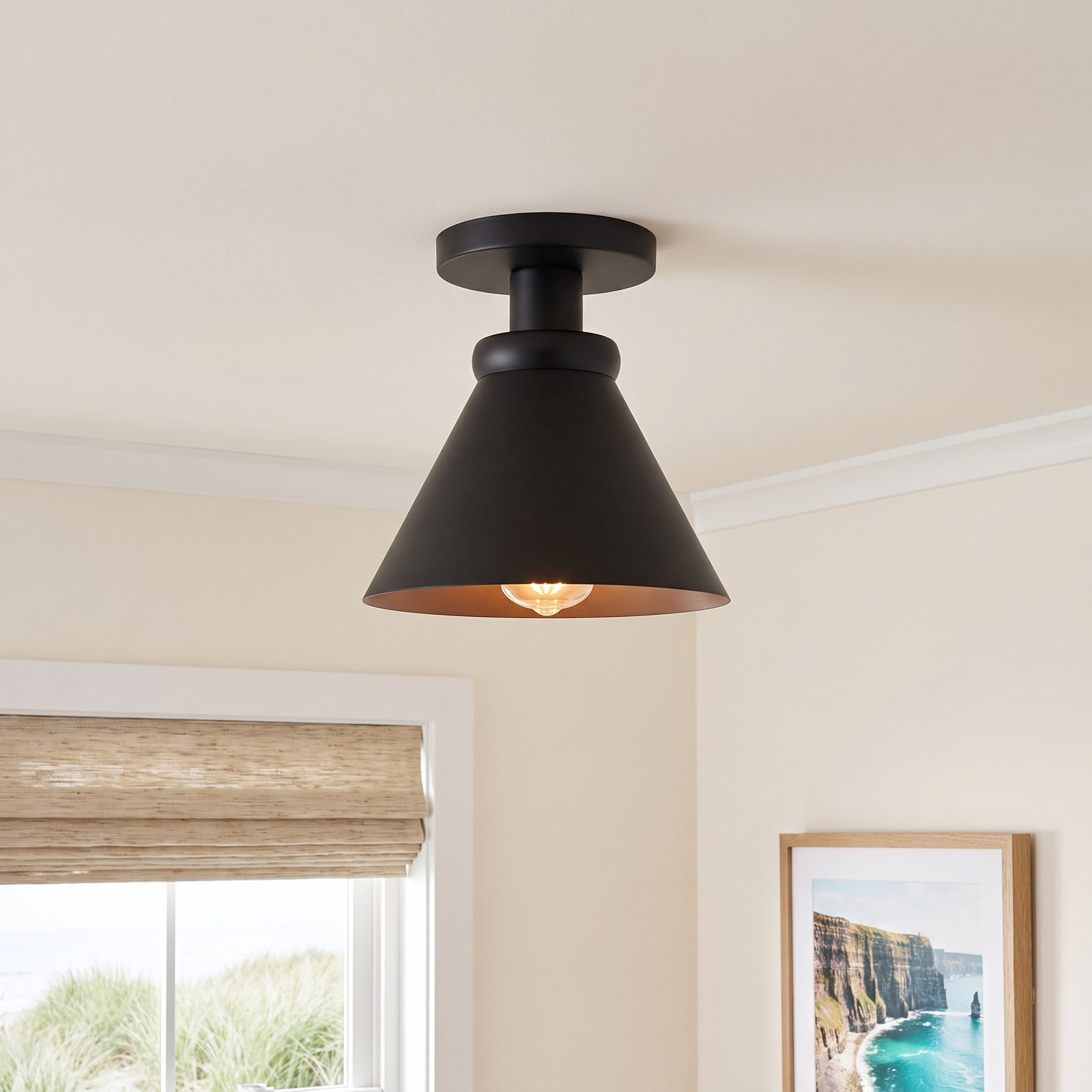 Macie Single Light Metal Semi Flush Mount, Blackened Bronze