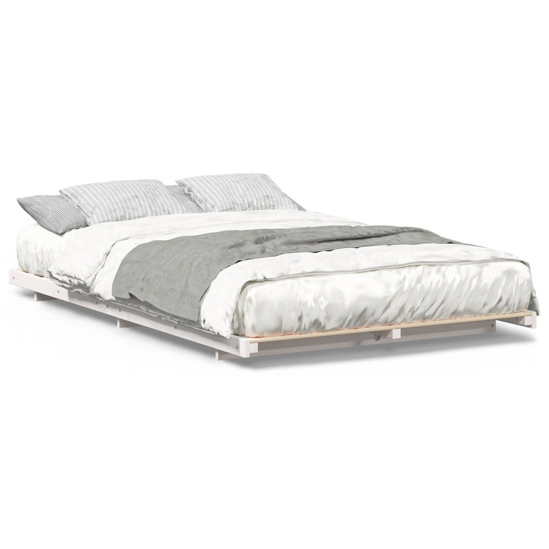Floor Bed Frame Solid Pine Wood, European Double (140 x 200 cm), White