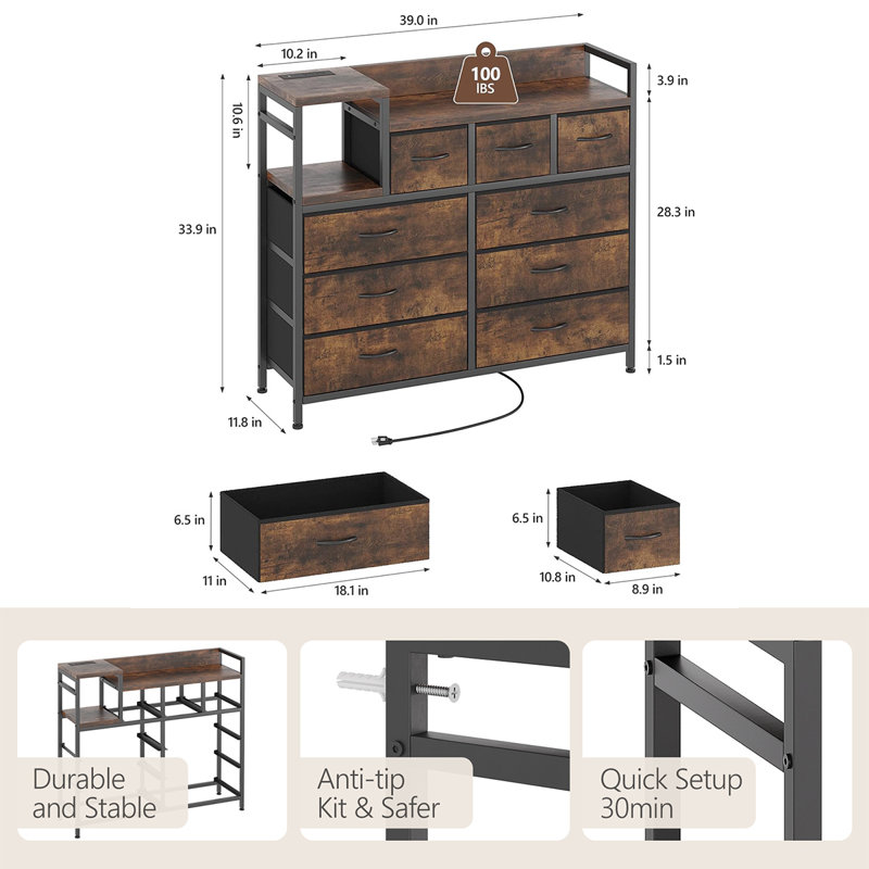 Commode 9 tiroirs Mountview, Brun