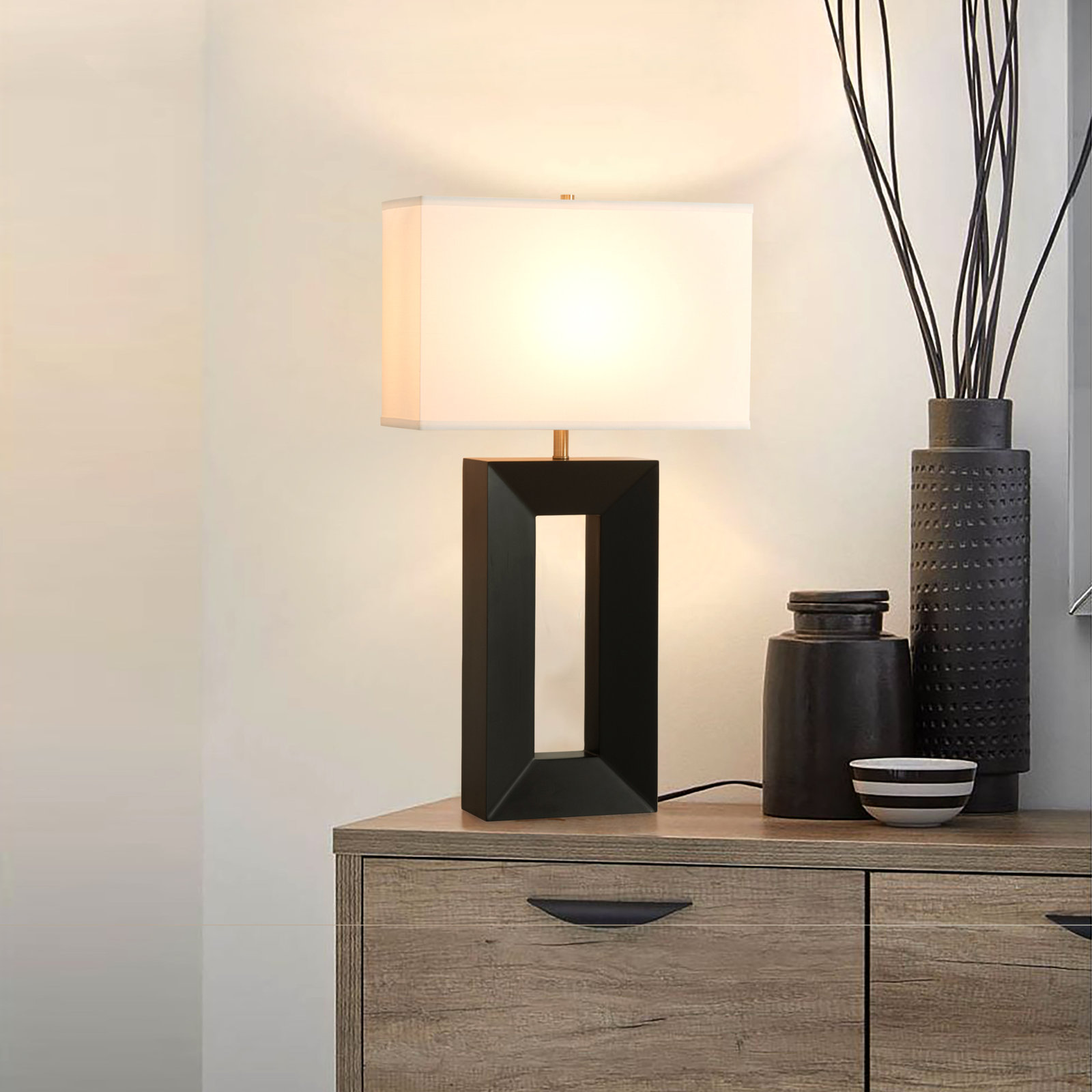 Julie Linen Table Lamp, Ebony