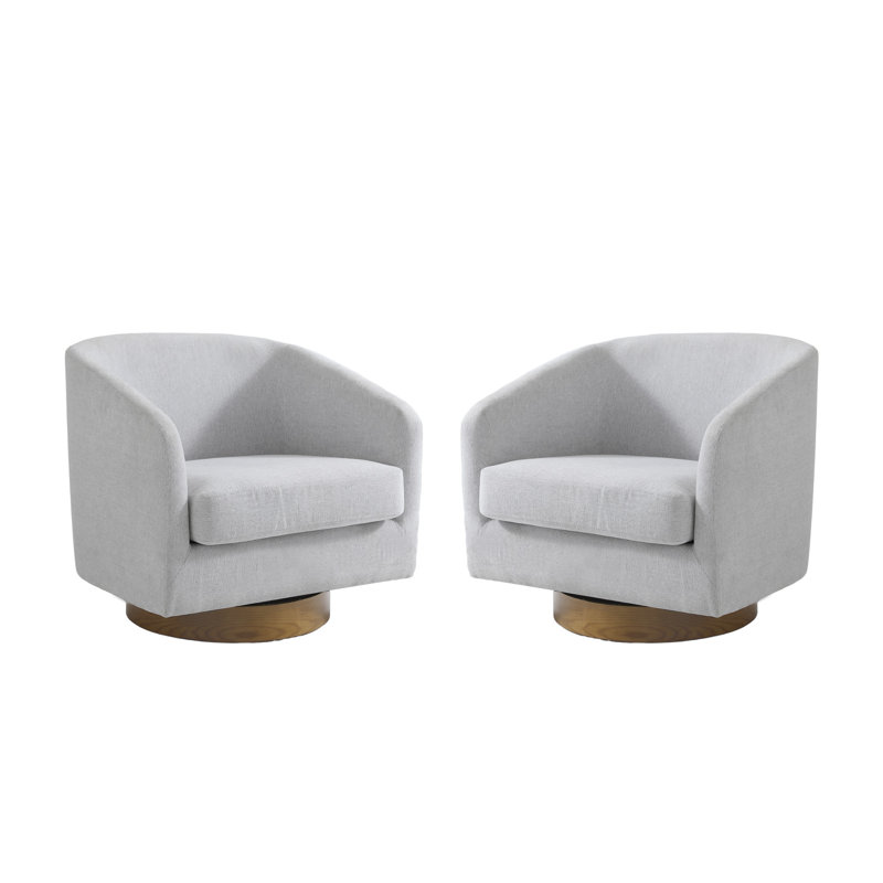 72Cm Wide Swivel Barrel Chair, Beige Chenille