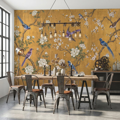 Papier peint oriental oiseaux chinoiserie