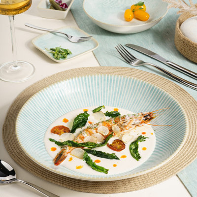 Assiette creuse en porcelaine ronde Cous Cous, turquoise, 10,2 po