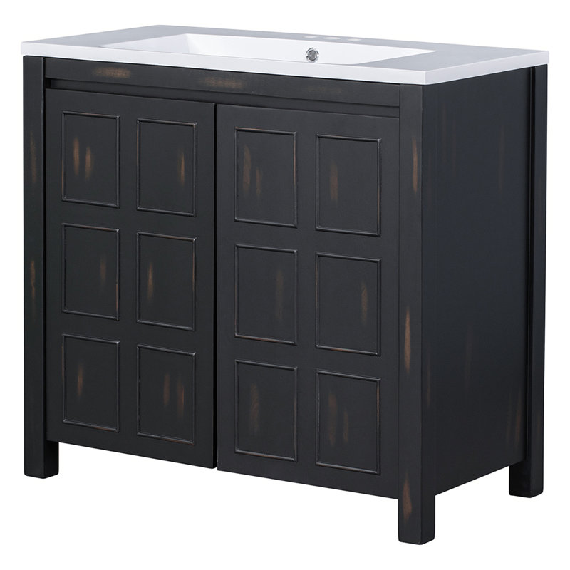 Meuble-lavabo simple 36,01 po avec comptoir en bois massif Raheim