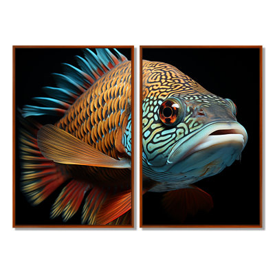 Fish Portrait Photo - Orange Traditional Wall Art Set Of 2