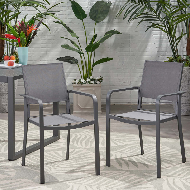 Latitude Run® Outdoor Modern Aluminum Dining Chair With Mesh Seat (Set ...