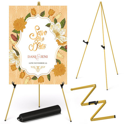 63" Display Artist Easel Stand – Collapsible & Portable Tripod Metal Easel For Art, Posters, Weddings & Paintings – Easy Folding Adjustable Floor Stand For Display Shows