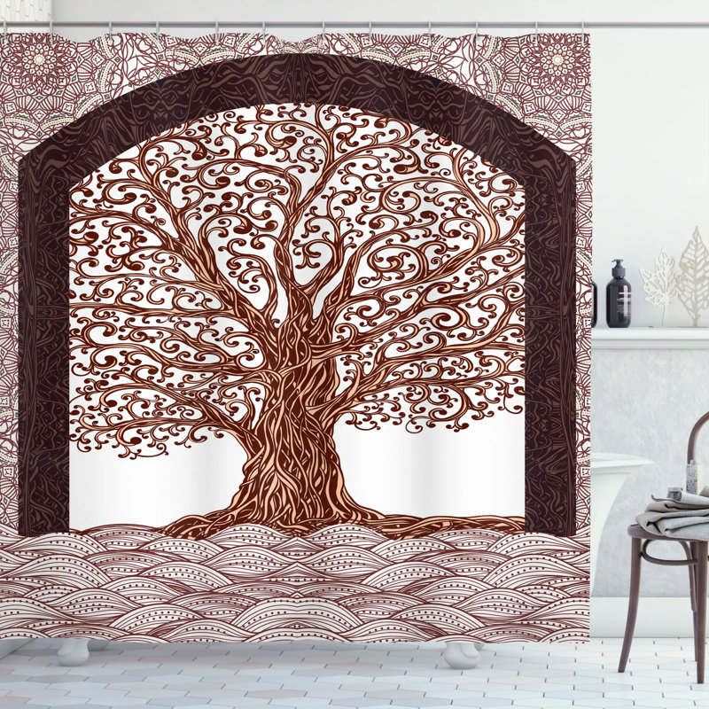 Damask Shower Curtain with Hooks Included, 69" W x 70" L