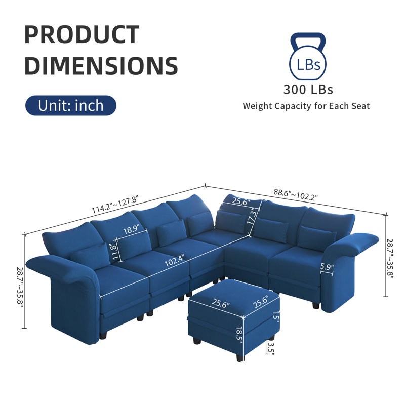 Ahren Velvet Reclining L-Shaped Sectional Reversible, Blue Velvet