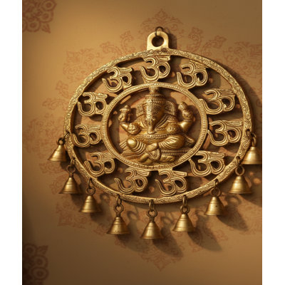 11" Om Ganesha Brass Wall Hanging with Sacred Bells - Handcrafted Indian Spiritual Sound Art for Entryway, Meditation Room & Divine Home Decor