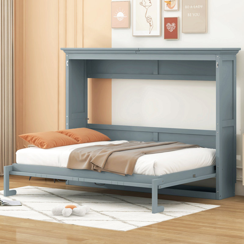Lit escamotable double, peut être plié dans une armoire, Gris