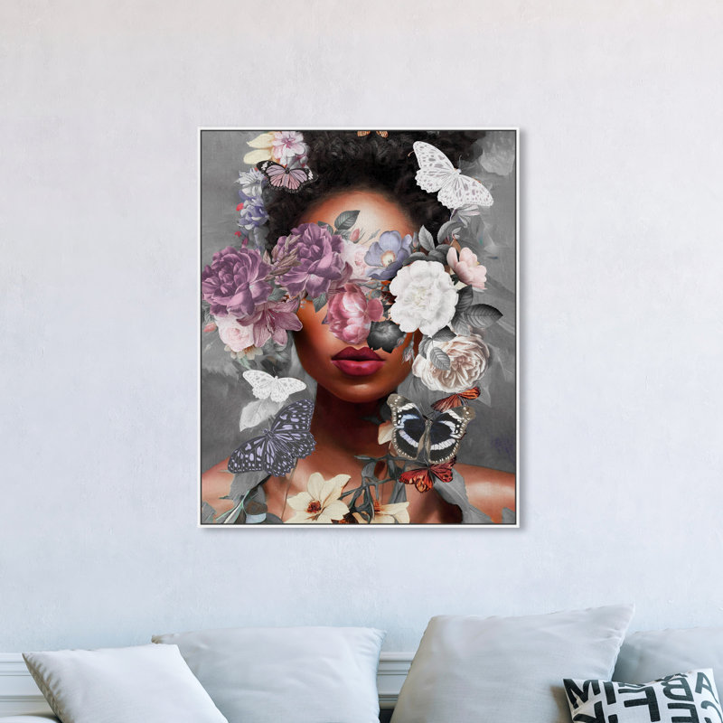 «Butterfly Explosion», impression sur toile, Toile avec cadre flottant, H 46 po x l 37 po, Blanc
