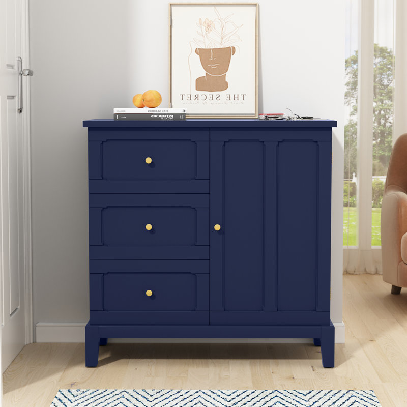 Cabinet with 3 Drawers, Wooden Sideboard for Living Room, Entryway, Bedroom, Navy