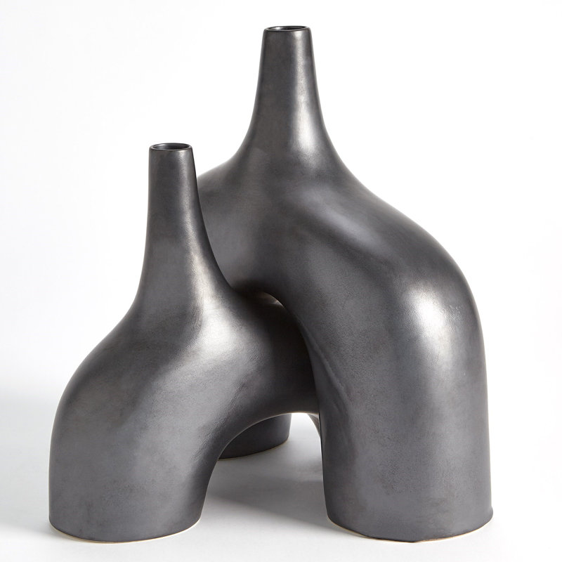 Handmade Earthenware Table Vase, 10" H x 13" W x 4" D, Black