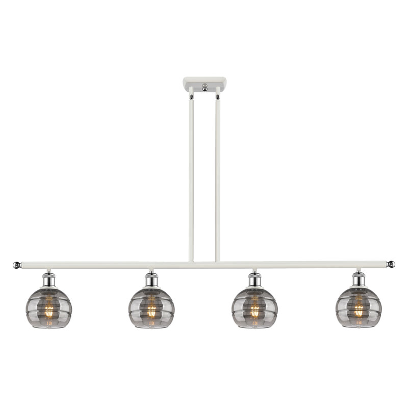 Luminaire suspendu pour îlot de cuisine à 4 lumières Chartoff, Gris fumée clair, Chrome poli blanc