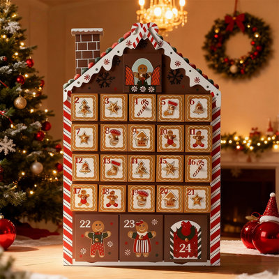 Calendrier de l'Avent de Noël en bois de pain d'épice avec 24 compte à rebours et lumières DEL