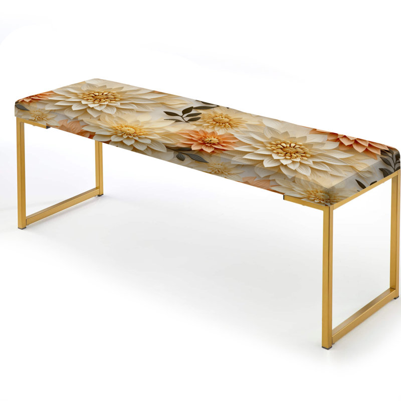 Banc floral rembourré or, Motif mandala terreux de style bohème IV