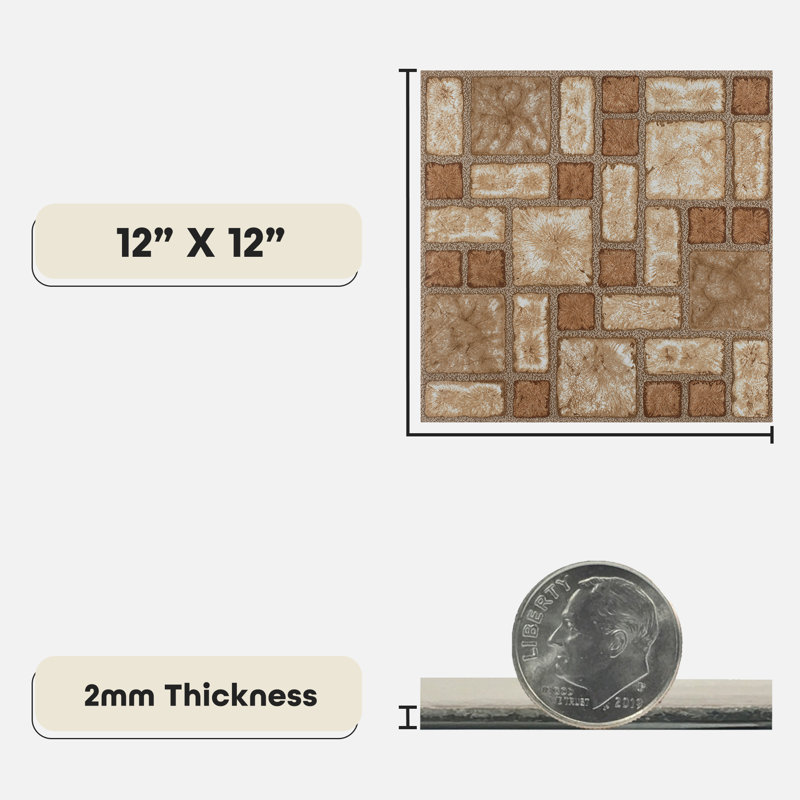 Portfolio 2mm Thick 12'' W x 12'' L Vinyl, Cobble Mosaic