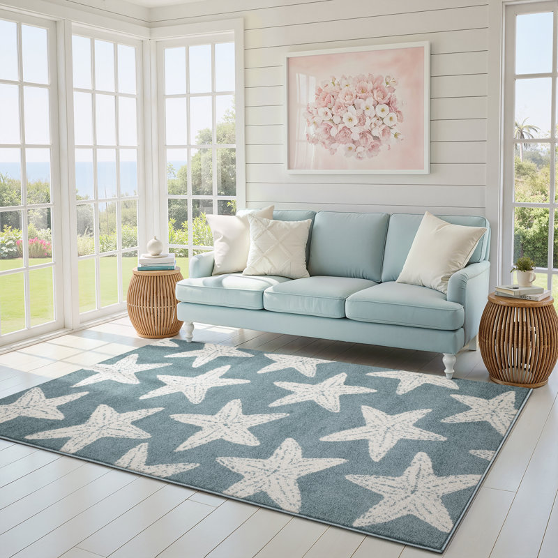Tapis bleu / ivoire Quince, Rectangle 5 pi 3 po x 7 pi