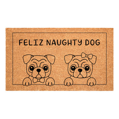 Border collies Feliz Naughty Dog doormat, 17"x29"