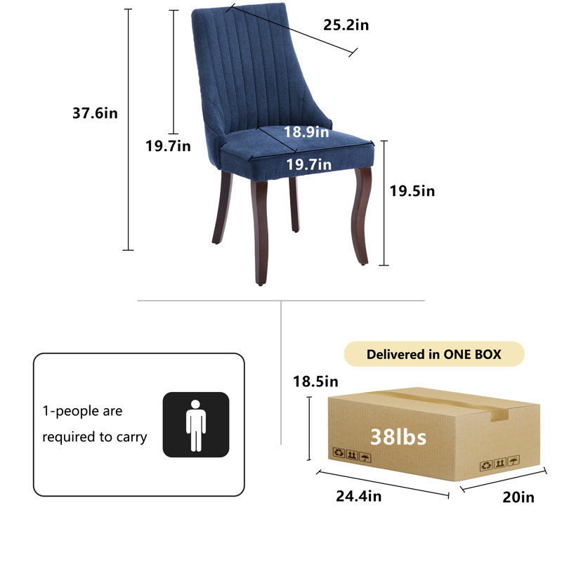 Modern Simplicity Linen Upholstered Dining Chairs Set of 2, Navy
