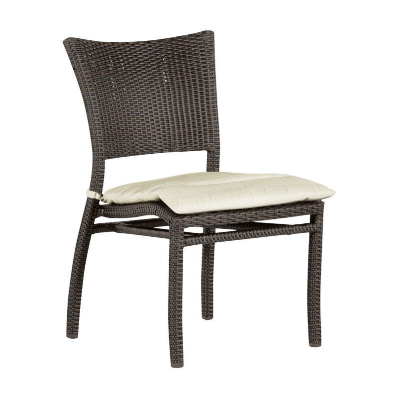 Skye Stacking Patio Dining Side Chair with Cushions, No Welt, Natural White, Black Walnut