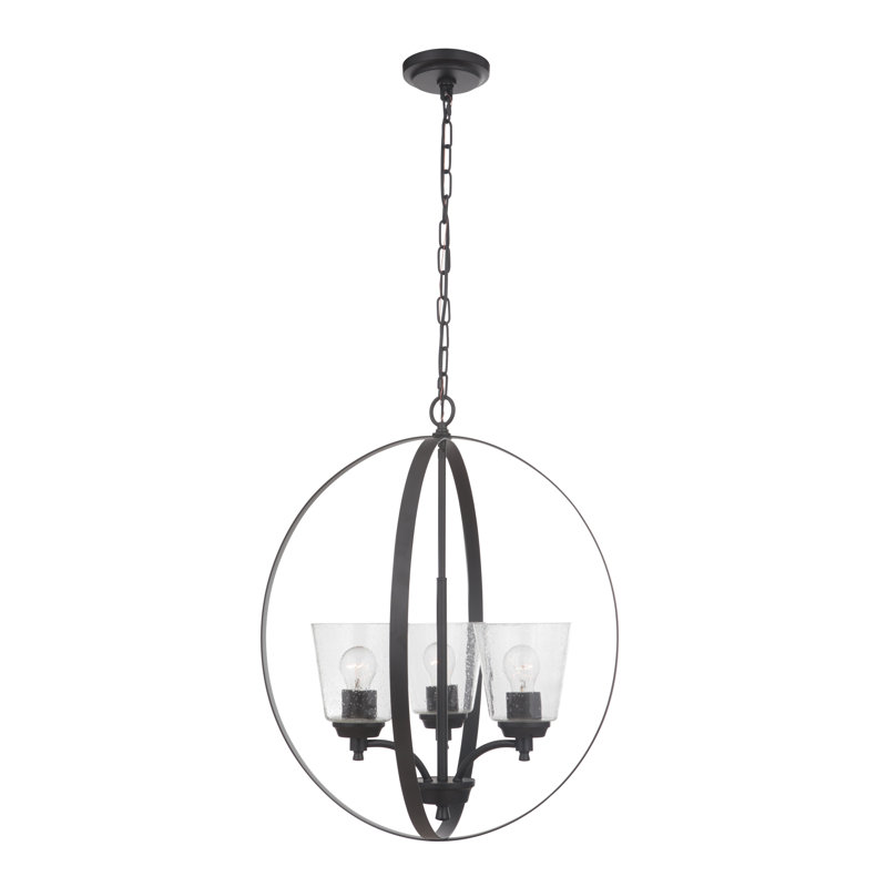 Gheorghe 3 - Light Dimmable Globe Chandelier, Clear Seeded, Flat Black