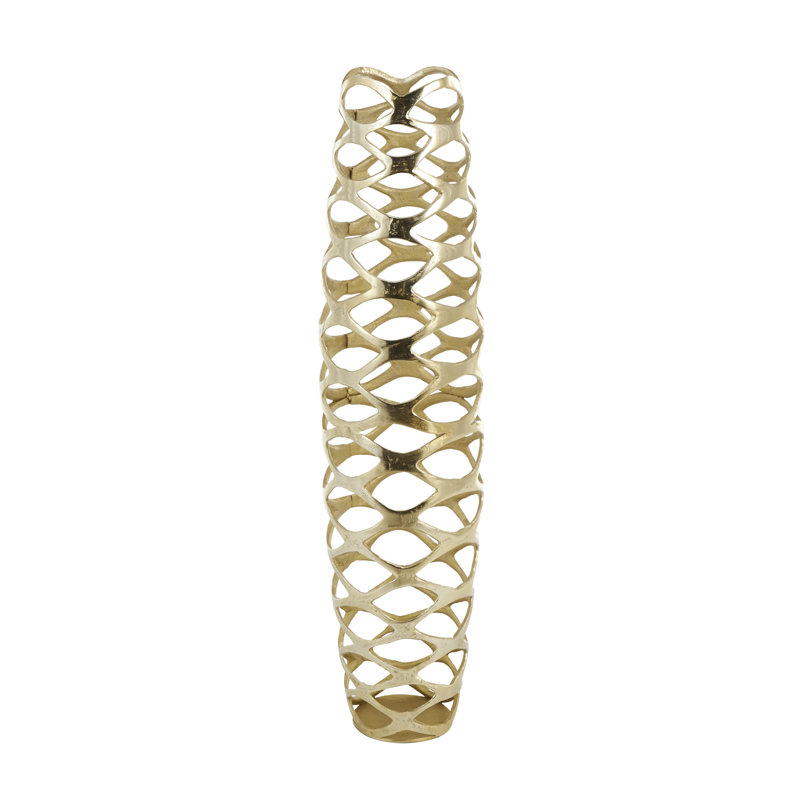 Zolly Aluminum Metal Tall Cutout Geometric Decorative Gold Vase, 39" H x 9.2" W x 9.2" D
