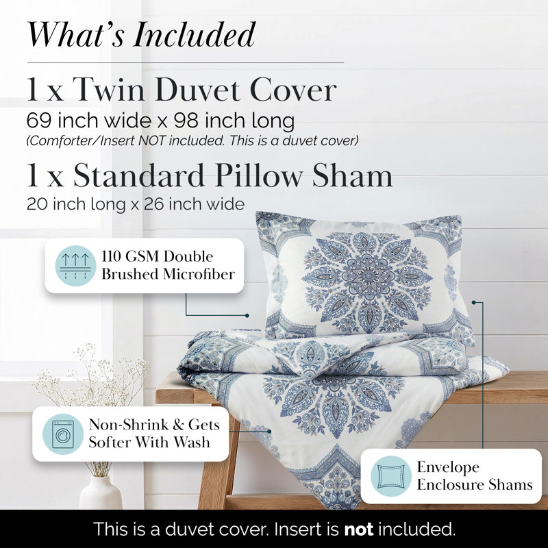 Infinity Microfiber Duvet Cover Set, Twin/Twin XL Duvet Cover + 1 Standard Sham, Blue