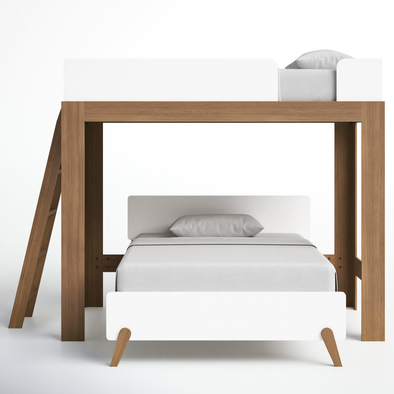 Ambur Solid Wood L-Shaped Bunk Beds by Isabelle & Max, White/Brown, Twin over Queen