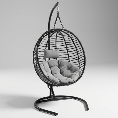 Élégant fauteuil œuf pliant pour une personne à l'intérieur et à l'extérieur, avec pieds réglables antidérapants et conception en osier durable