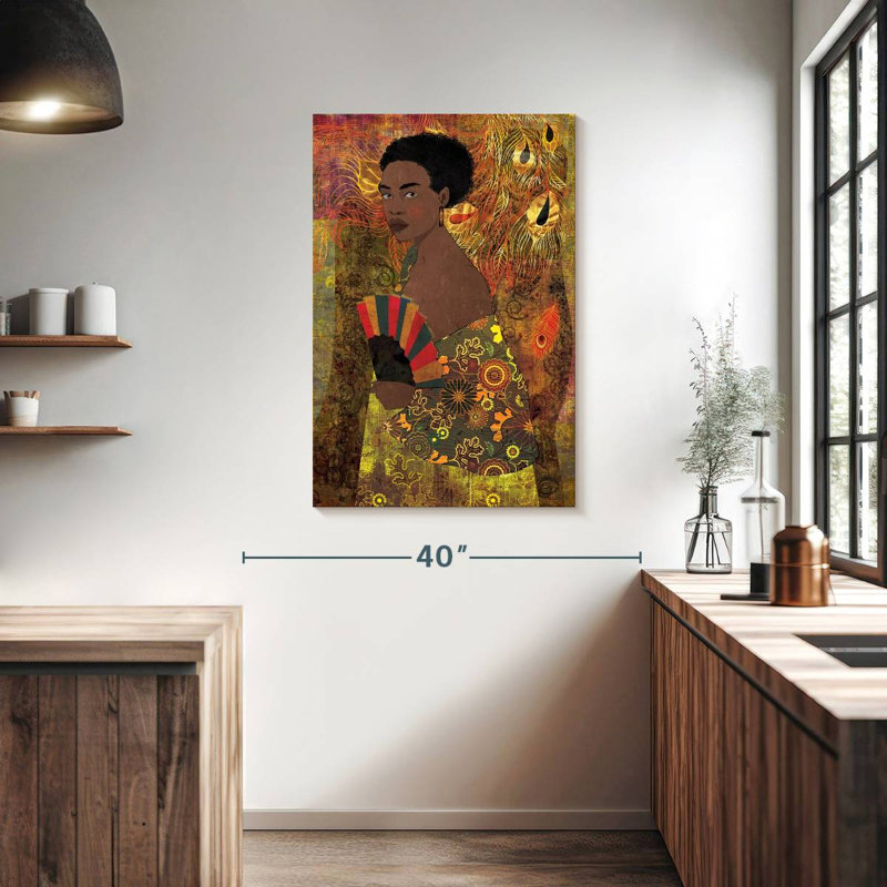 Femme Leisha avec éventail, H 39 po x l 26 po