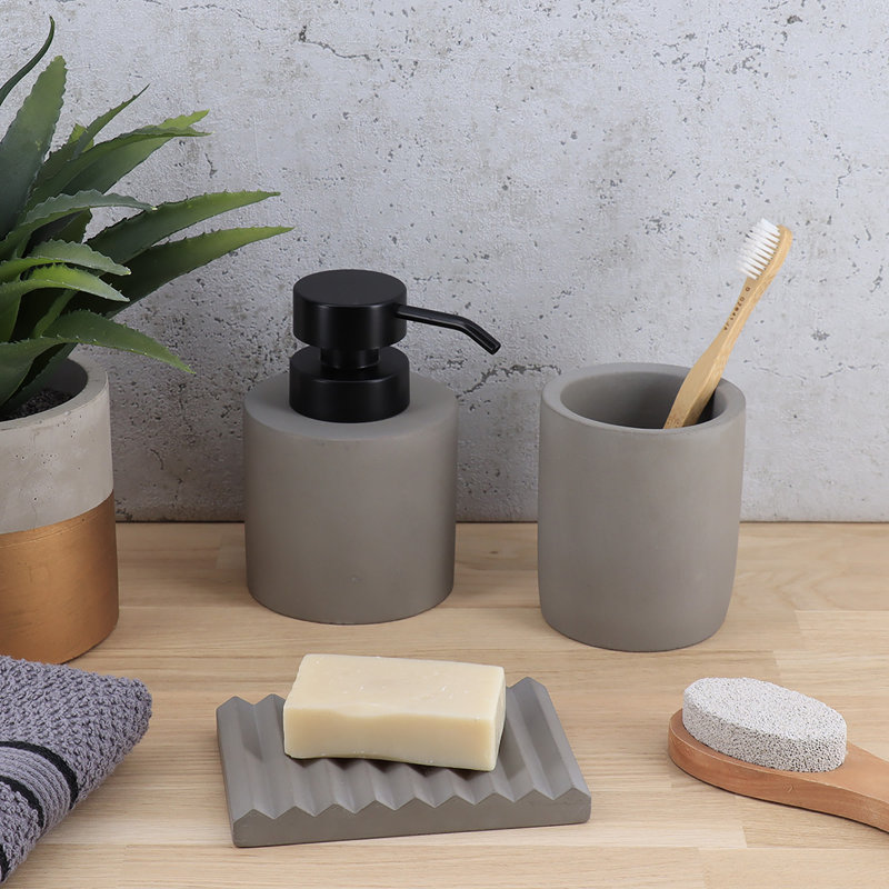 Concrete Cement Bathroom Accessories, 4-Piece Set, Gray