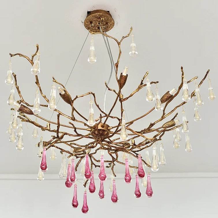 Akari Tree Branch Teardrop Chandelier Lighting, 23.6" Dia