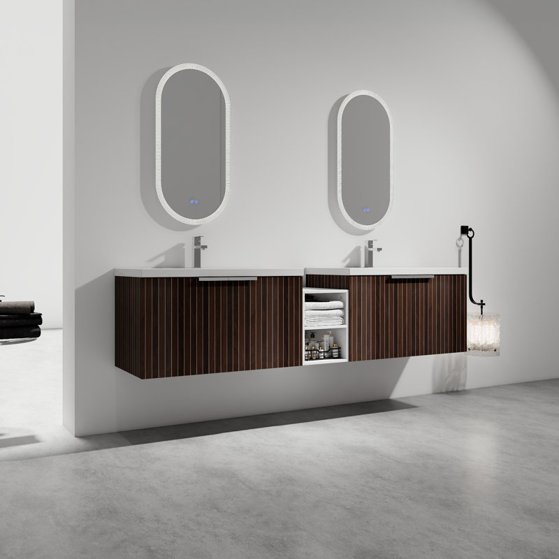 Meuble-lavabo flottant à double paroi avec lavabo en résine blanc
