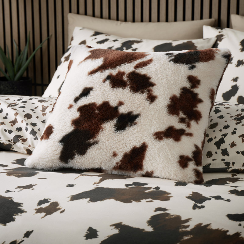 Fusion Cow Print Faux Fur Cushion Natural, Cushion Cover