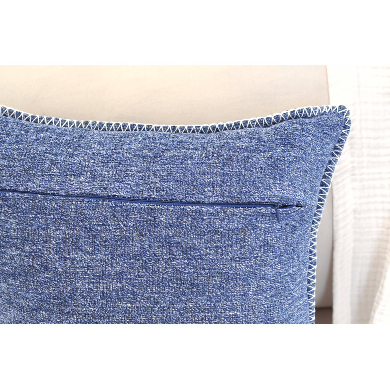 Navy Blue Chenille Square Throw Pillow Covers with Piped Edges, Set of 2