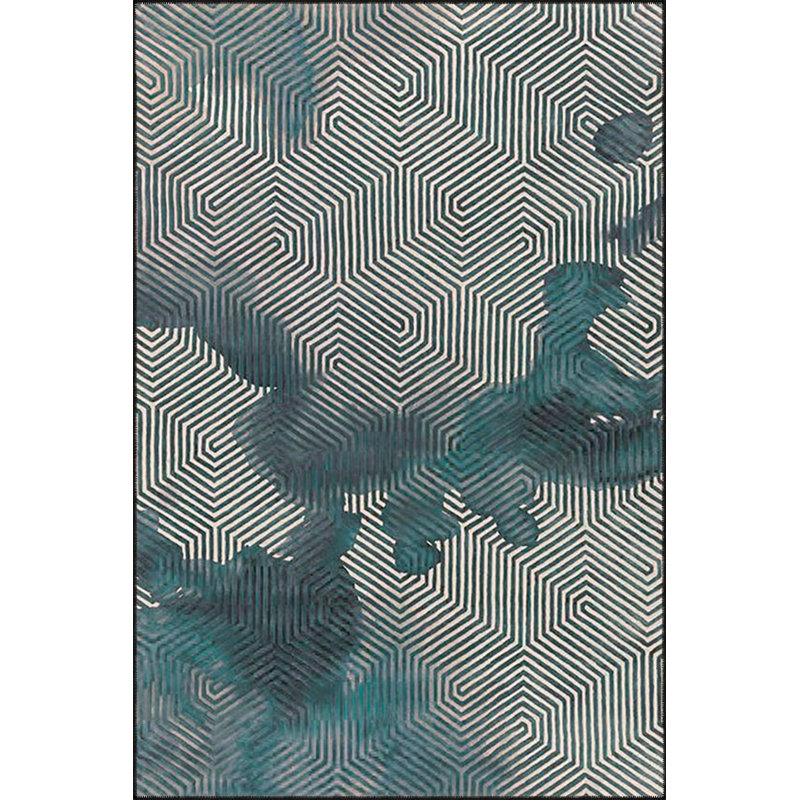 Tapis bleu tissé lavable à la machine, Rectangle 4 pi 11 po x 9 pi 10 po