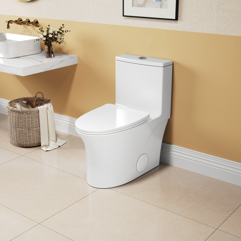 Une toilette en céramique, blanche, allongée de 1,1 / 1,6 po, hauteur confortable, et siège en céramique à fermeture en douceur T039wt, résilient