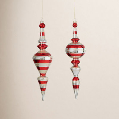 Merry Holiday 12.75'' Striped Glass Finial Ornament