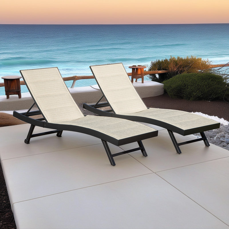 Ensemble de 2 chaises longues réglables de qualité supérieure - tissu en polyester enduit de PVC avec inclinaison à 5 positions