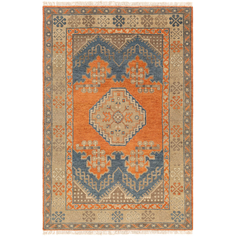 SAMPLE-Leung Oriental Hand-Knotted Wool Navy/Orange/Brown Area Rug