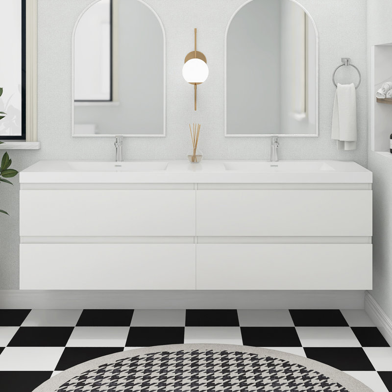 Ensemble de meuble-lavabo mural 71 po avec plateau en résine 71 po