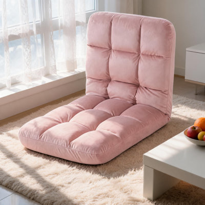 Folding Floor Chair with Back Support, Adjustable Metal Frame Lazy Lounger, Gaming Meditation Chair for Adults and Kids, Light Pink