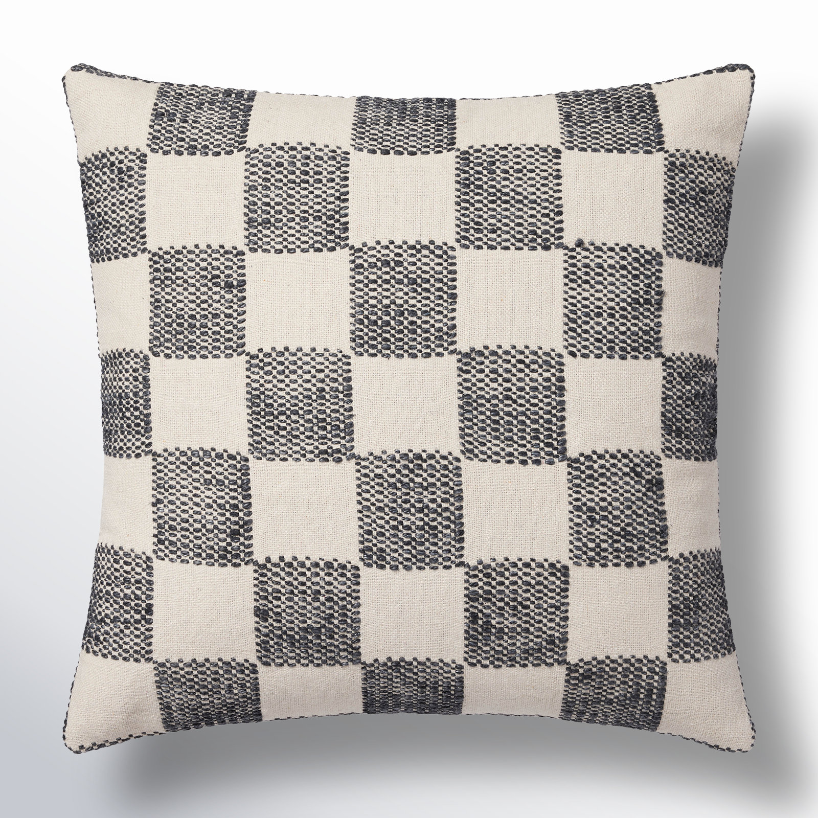 Checkered Cotton Throw Pillow, Black, Down